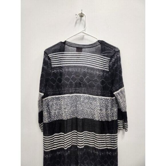 Chicos Womens Lightweight Duster Cardigan Medium Black Gray Striped Open Casual - Picture 8 of 8